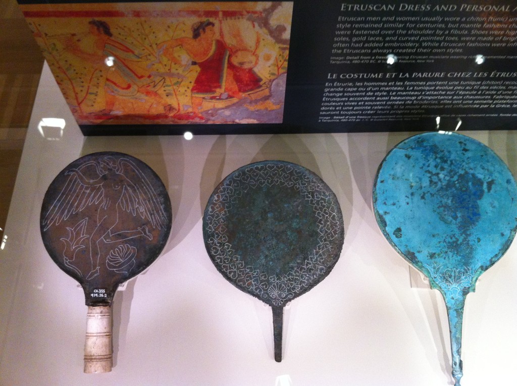 Roman and Etruscan polished bronze mirrors at the Royal Ontario Museum