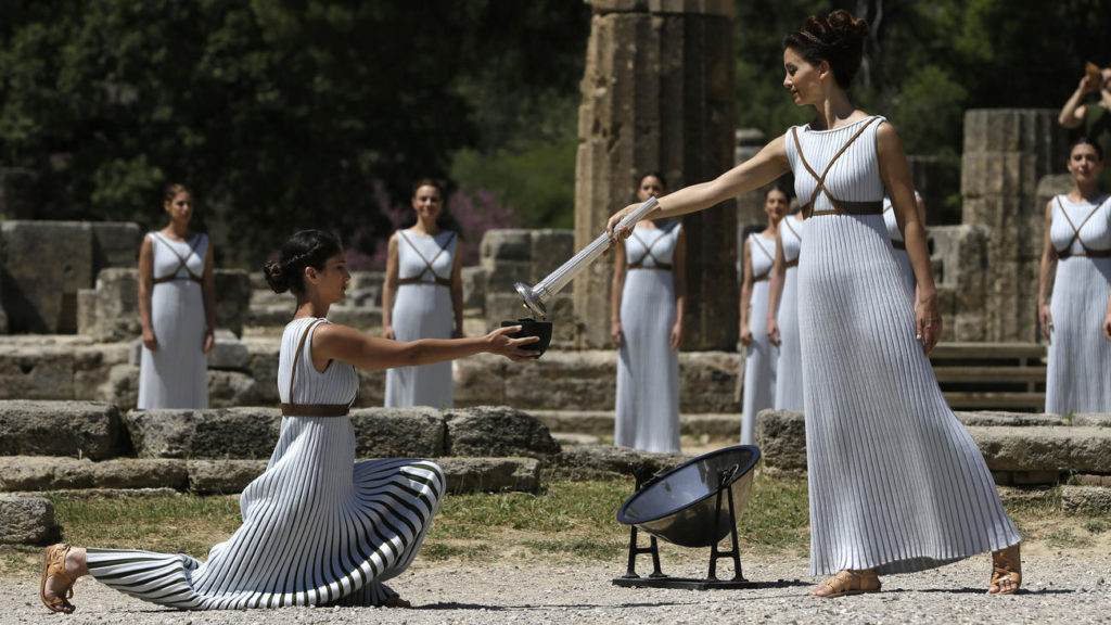 The 2016 torch-lighting ceremony at ancient Olympia