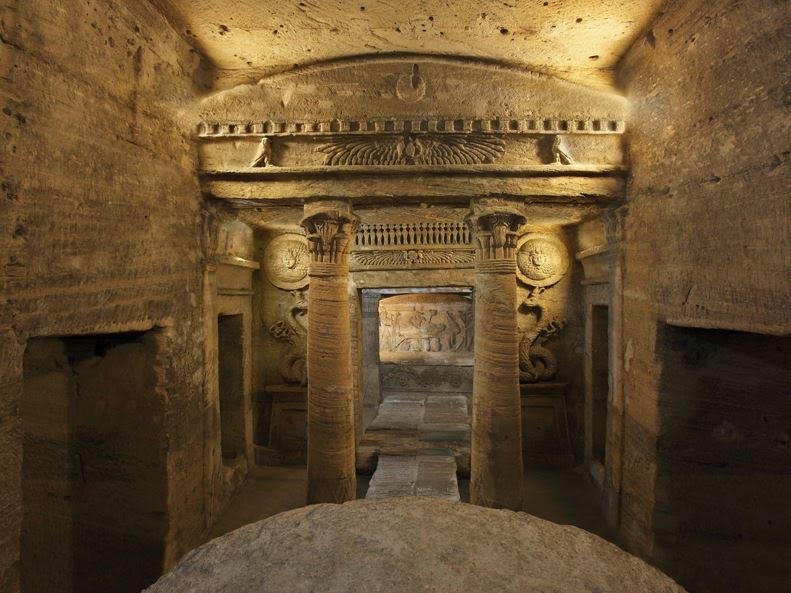 Alexandrian catacombs with mixture of Egyptian, Hellenistic and Roman styles