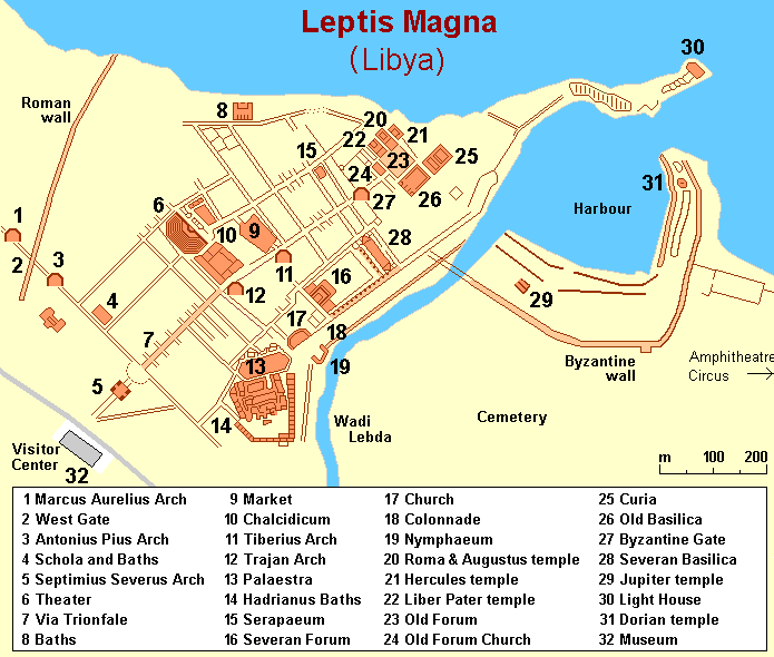 Site map of Leptis Magna (Wikimedia Commons)