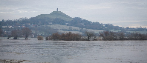 The Tor surrounded by flooded levels - Avalon!