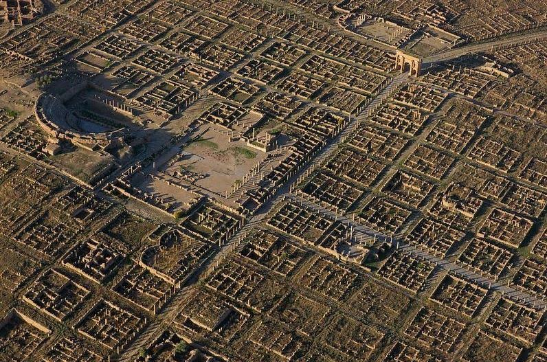 Aerial view of the colonia of Thamugadi