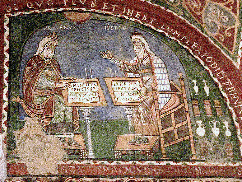 12th century mural of Galen and Hippocrates in conversation